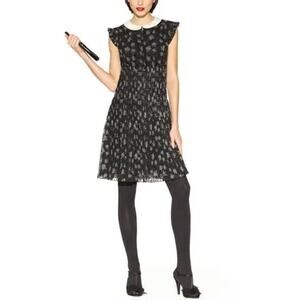 Kate Young for Target Pleated Dress Size S Black Chiffon Peter Pan Collar Mod